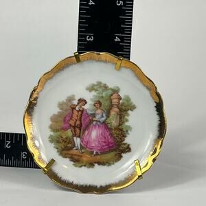 Limoges Miniature Plate with Stand 4" Gold Surround Courting Couple Trinket Dish